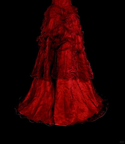 Elegant Ball Gown Spaghetti Strap Burgundy Tulle Inspiration Long Prom Dresses Party Dress N1843