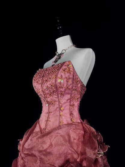 Vintage Prom Dresses Aesthetic 1950s Retro Ballkleid Trägerloses Rosa Langes Partykleid N2021