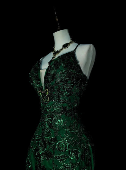 Vintage Mermaid Halter Dark Green 90s With Lace Beaded Long Summer Prom Dresses Senior High Schools Formal Party Dress N1425
