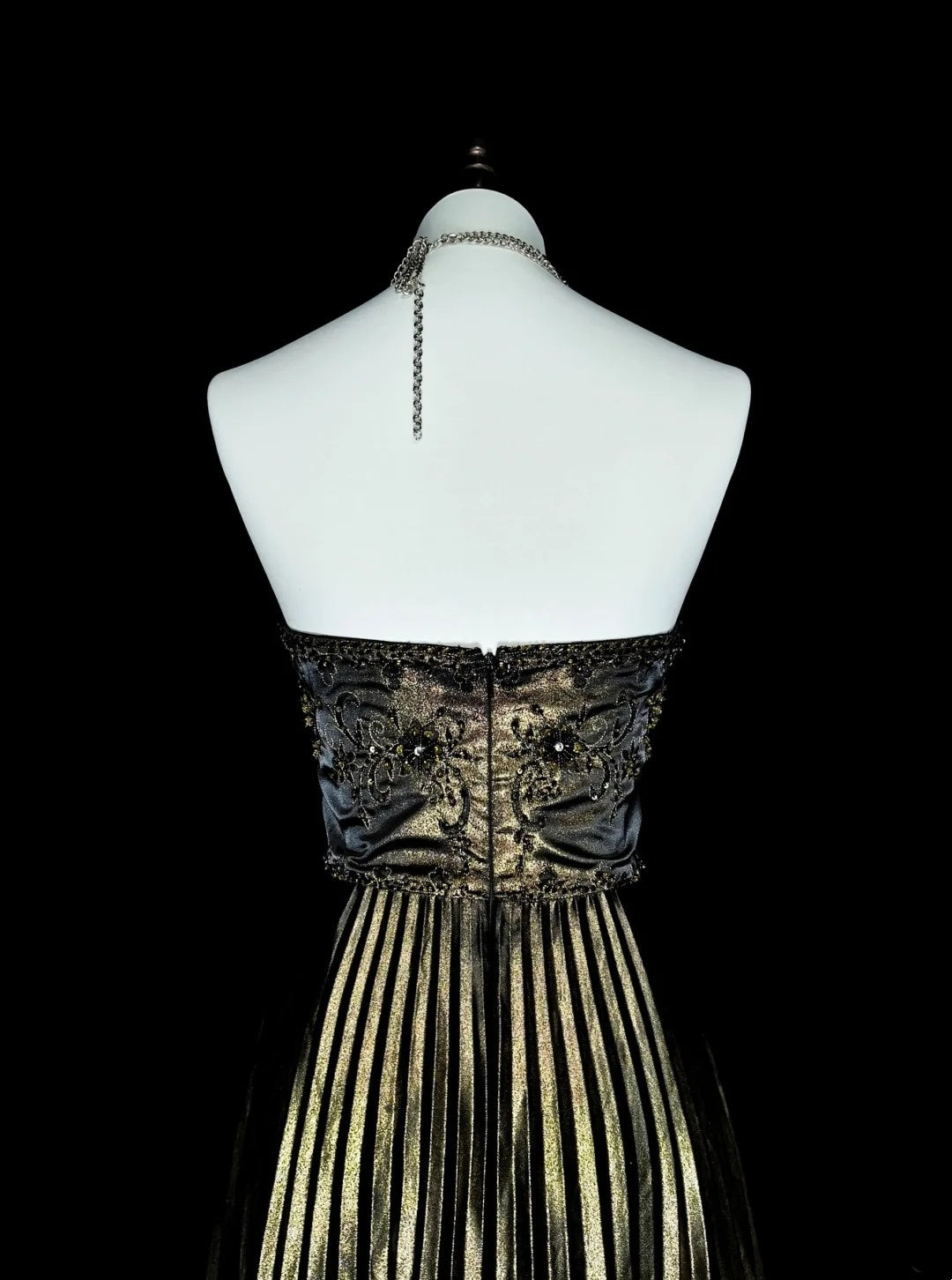 Vintage A Line Strapless Gold Black With Beaded Long Summer Prom Dresses Senior High Schools Formal Party Dress N1424