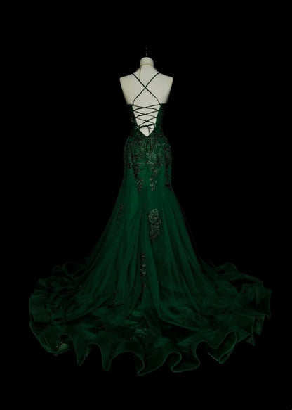 Vintage Mermaid Halter Dark Green 90s With Lace Beaded Long Summer Prom Dresses Senior High Schools Formal Party Dress N1425