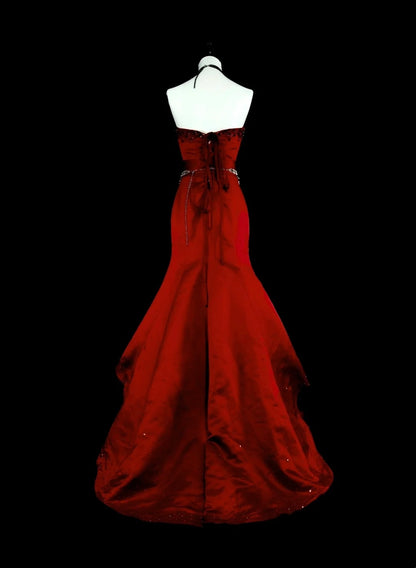 Robe de bal de printemps sirène bustier rouge en tulle, modèle N1426