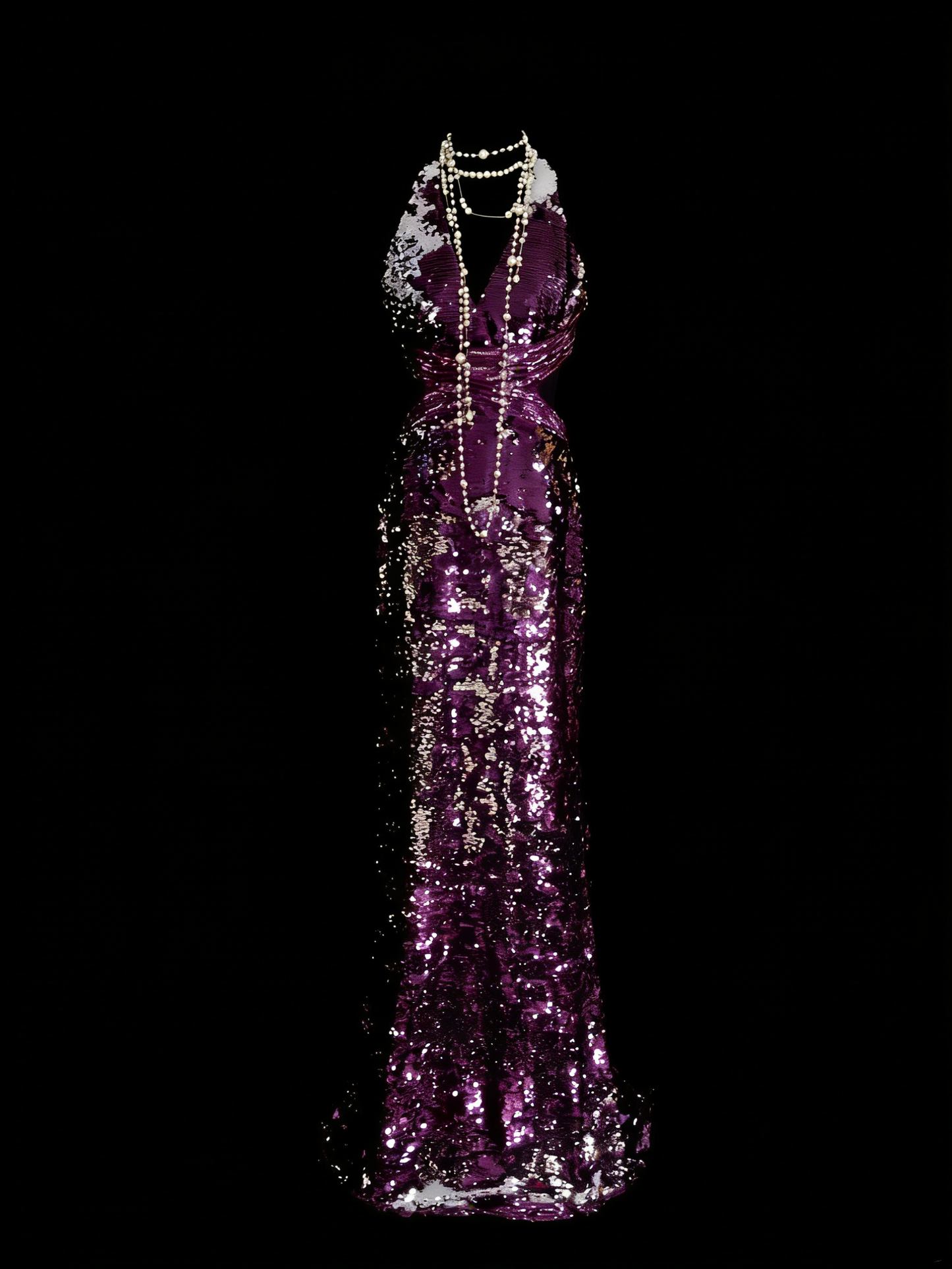 Vintage-Ballkleider Ästhetik 1960er Retro Trauben-Pailletten Rückenfreies Meerjungfrauen-Abendkleid N2136