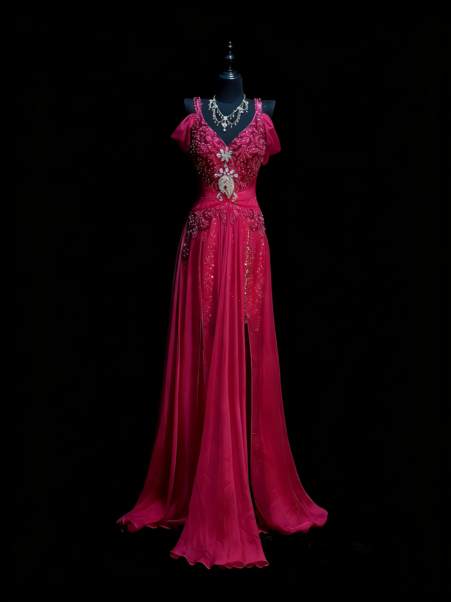Elegantes Meerjungfrauen-Kleid aus pinkfarbenem Chiffon mit perlenbesetztem Oberteil – langes Ballkleid für Teenager (N1190)