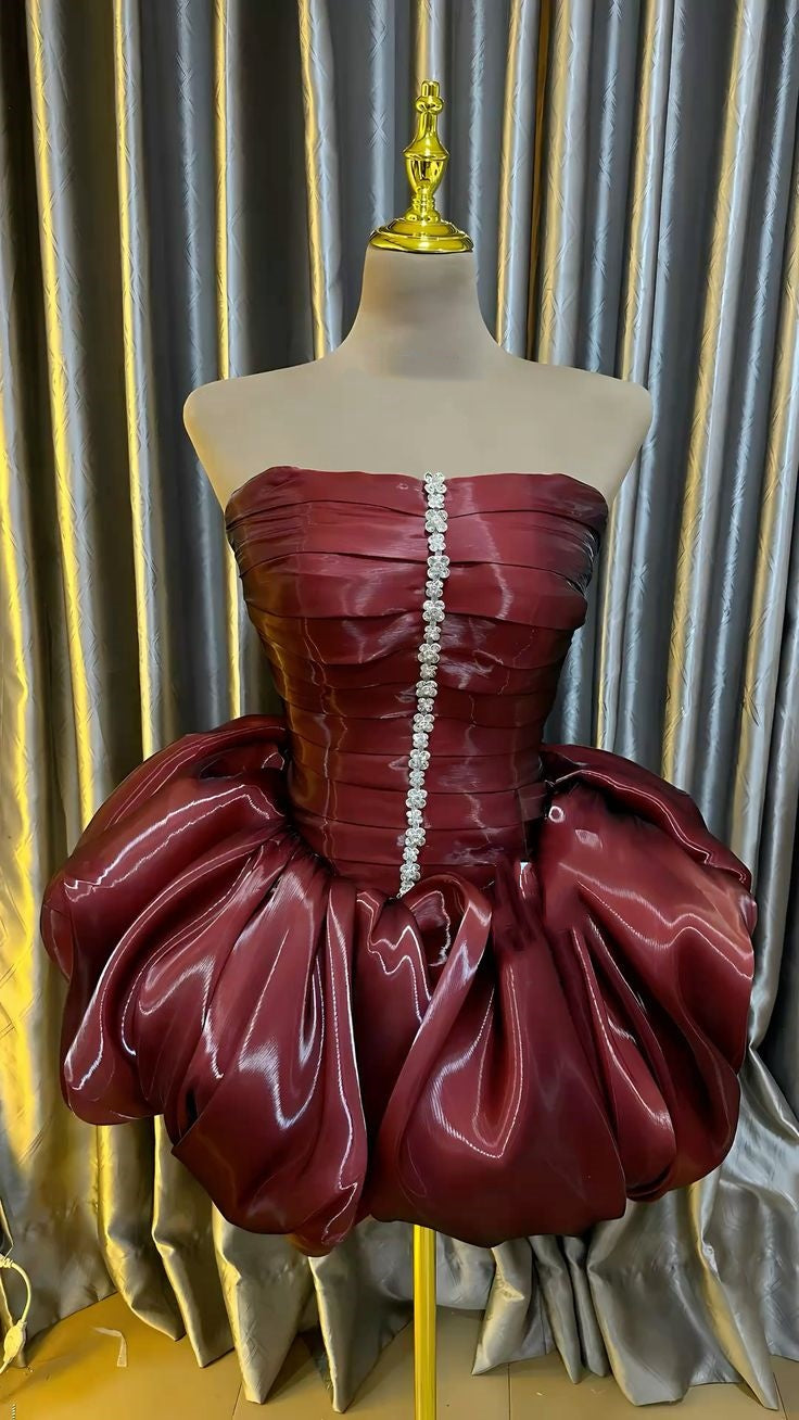 Süßes Ballkleid Trägerlos Burgund Weinrot Matric Minikleid Abschlussball Hoco Kleider Kurz Senior Homecoming Outfits RB3643