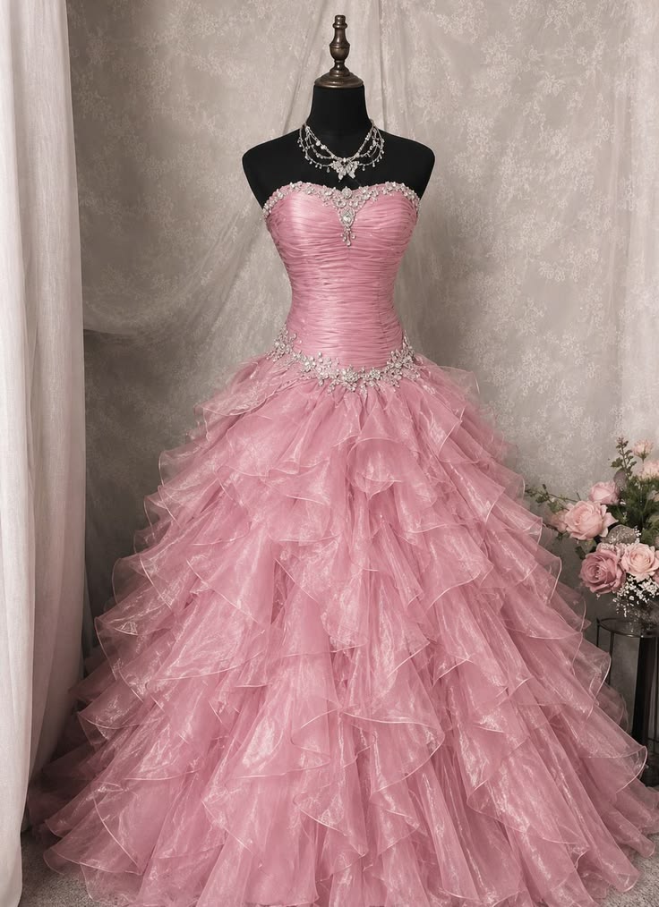 Princess Ball Gown Sweetheart Pink Tiered Layers Perfection-Formal Gown Goals Long Prom Dress Evening Party Formal Outfits RB6749