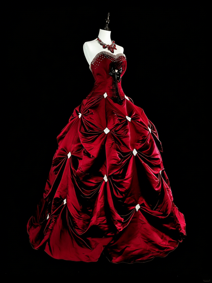 Vintage Ballkleid mit Herzausschnitt, burgunderrot, gestuft, Sweet 16 Kleider, Quinceañera Kleid, lang, Vestidos De Fiesta N1827