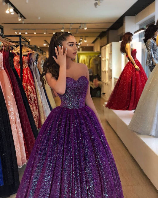 Robe de bal de fin d'année modeste pour lycéennes - Inspiration robe de bal bustier raisin semi-formelle longue pour adolescentes AB2125