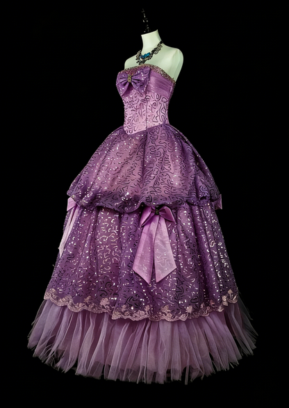 Belles robes de bal pour le bal de fin d'année, en tulle violet, bustier, avec nœud, longues tenues de soirée N3421