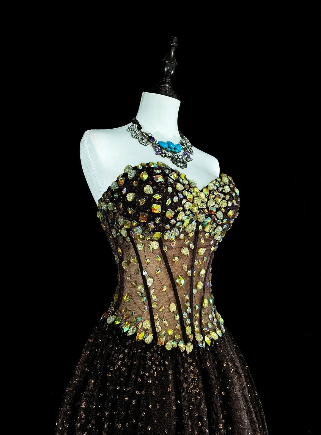 Robe de bal vintage esthétique années 70 rétro bustier en tulle noir longue robe de soirée N2153