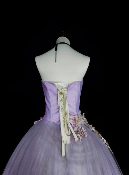 Robes de bal de promo vintage, bustier lilas avec appliqués 3D, robes de soirée longues des années 2000 N2380