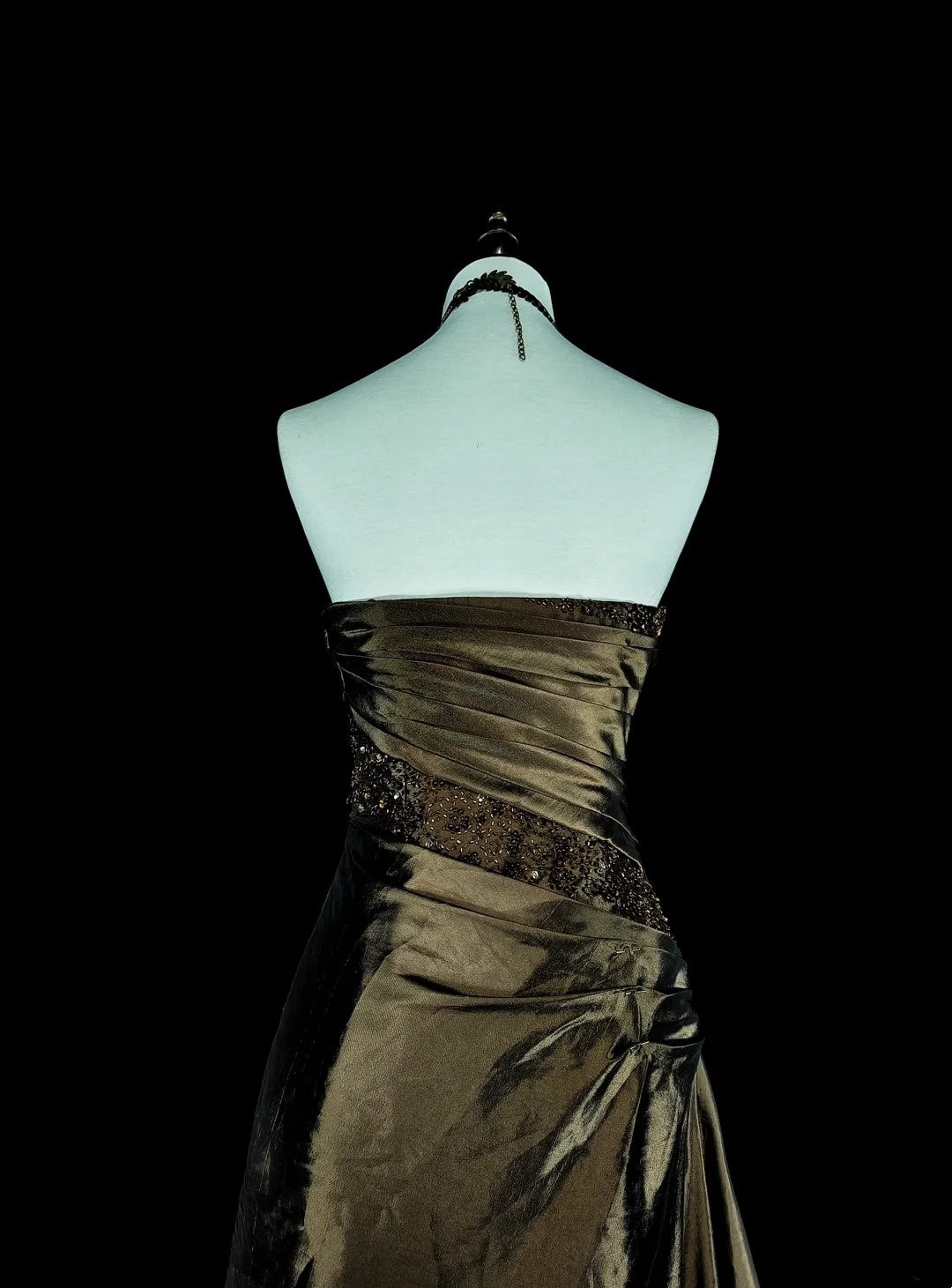 Vintage-Abendkleider im Stil der 1950er Jahre, Meerjungfrauen-Stil, trägerlos, braun, lang, mit Perlenstickerei N2009