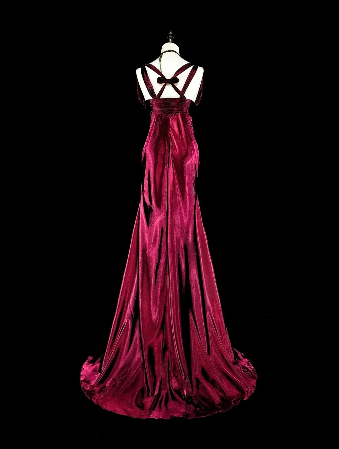 Vintage Meerjungfrauen-Abendkleid mit V-Ausschnitt, dunkelrot-burgunderfarbenem Satin mit Perlenstickerei, langes Ballkleid, Partykleid, Modekleid N1829