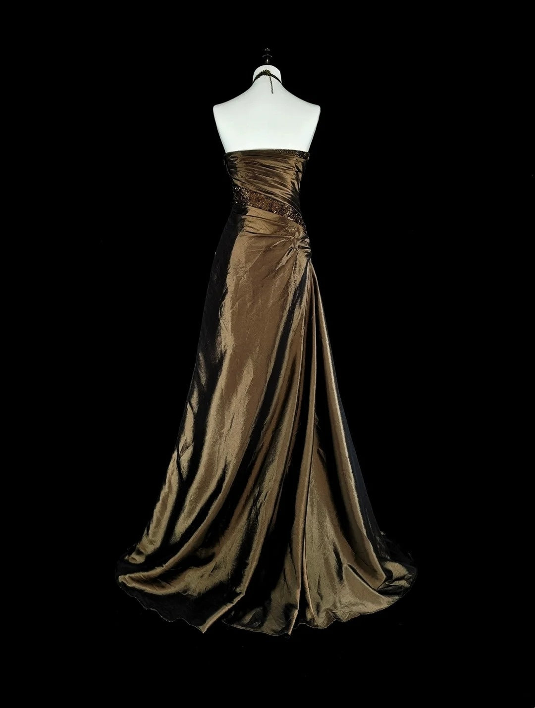 Vintage-Abendkleider im Stil der 1950er Jahre, Meerjungfrauen-Stil, trägerlos, braun, lang, mit Perlenstickerei N2009