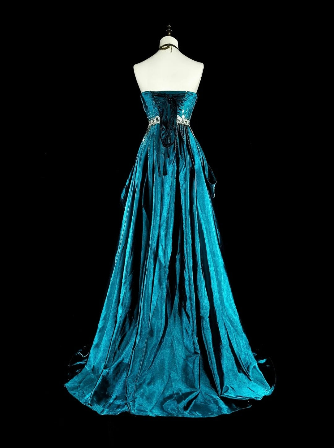 Robe de bal vintage, style rétro années 50, coupe trapèze, bustier, longue en satin ornée de perles N2008