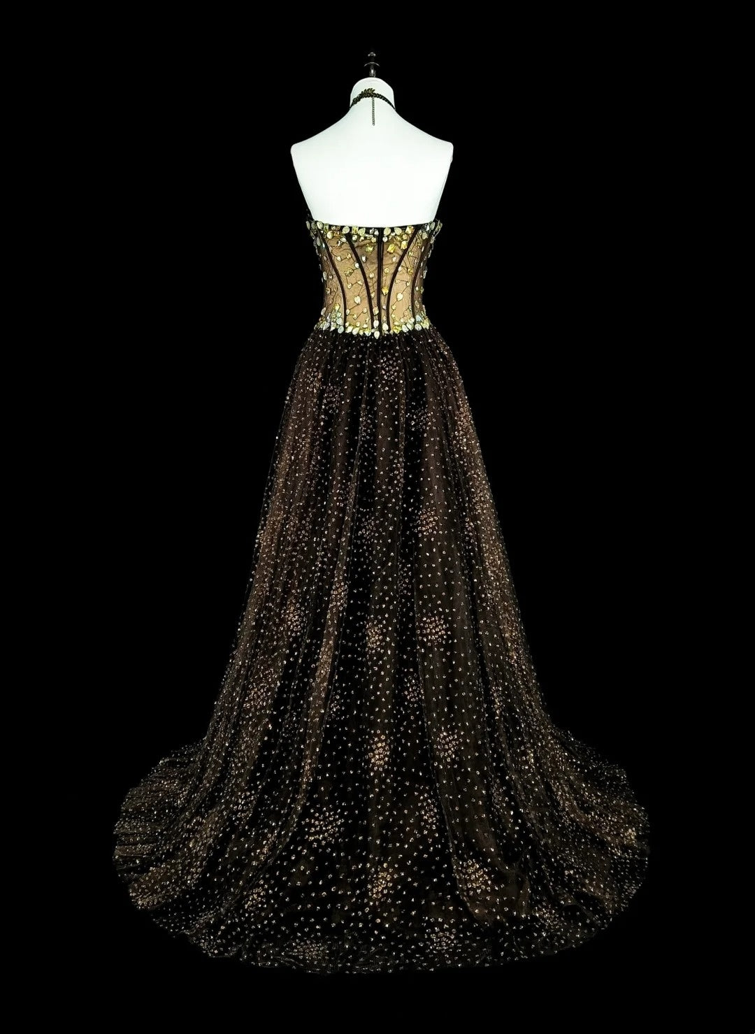 Robe de bal vintage esthétique années 70 rétro bustier en tulle noir longue robe de soirée N2153