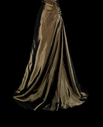 Vintage-Abendkleider im Stil der 1950er Jahre, Meerjungfrauen-Stil, trägerlos, braun, lang, mit Perlenstickerei N2009