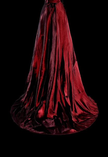 Vintage A-Linien-Abendkleid aus burgunderrotem Satin im Stil der 90er Jahre, trägerlos, formell, Geburtstagskleid, langes Ballkleid N1760