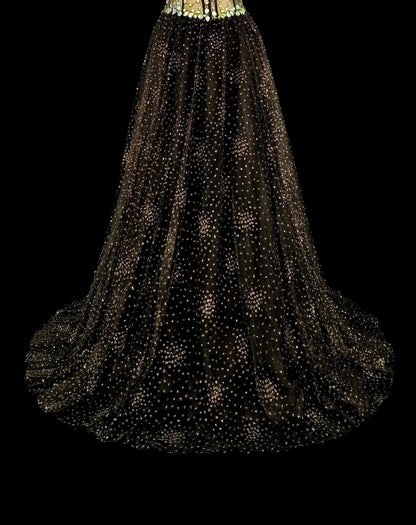 Robe de bal vintage esthétique années 70 rétro bustier en tulle noir longue robe de soirée N2153
