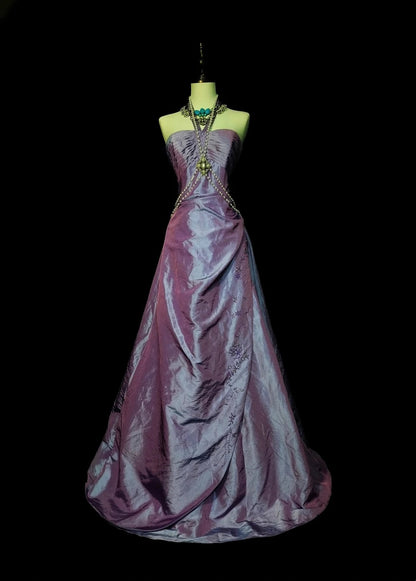 Robe de bal vintage bustier en taffetas lilas années 80, robe de soirée longue et élégante N1428