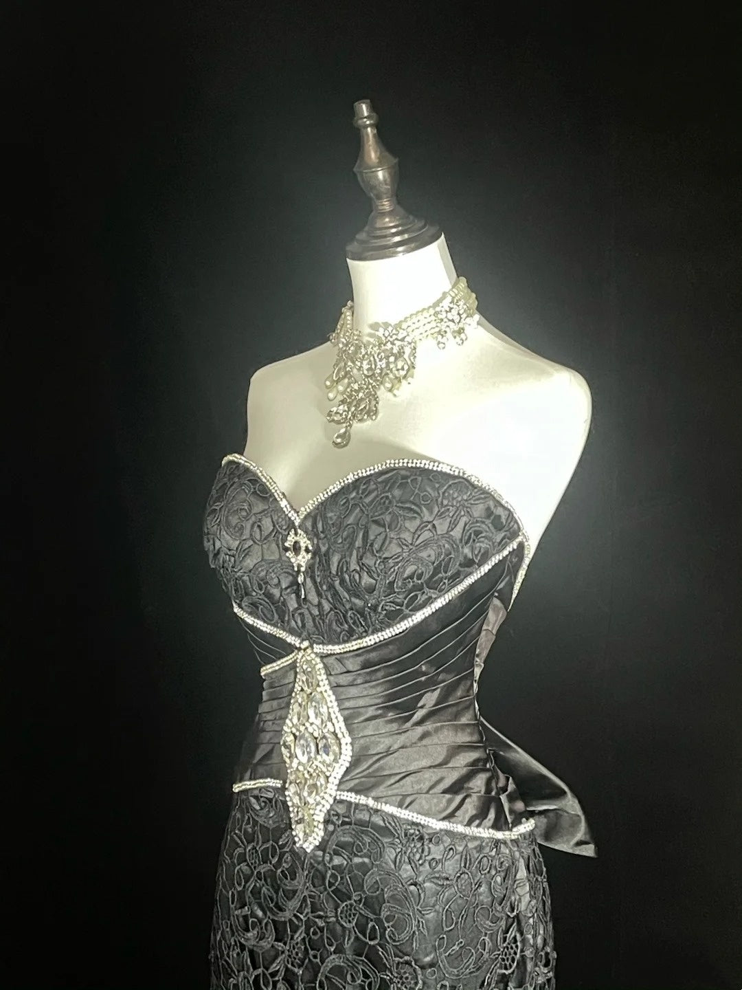 Vintage Mermaid Sweetheart Black Lace 90s With Beaded Long Prom Dresses Senior High Schools Formal Party Dress N1437