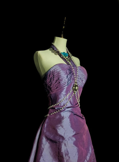Robe de bal vintage bustier en taffetas lilas années 80, robe de soirée longue et élégante N1428