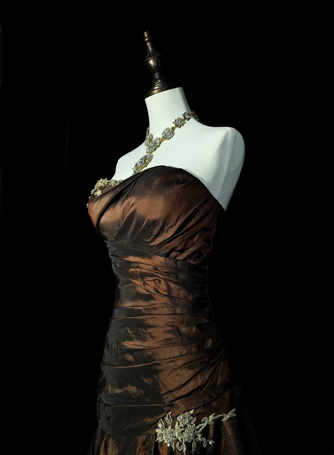 Vintage Meerjungfrauen-Abendkleid mit Herzausschnitt, ärmellos, braun, 80er Jahre, langes formelles Abendkleid N1430