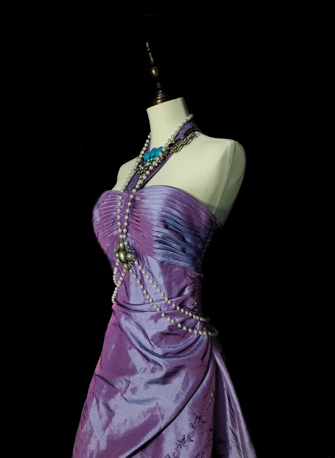 Robe de bal vintage bustier en taffetas lilas années 80, robe de soirée longue et élégante N1428
