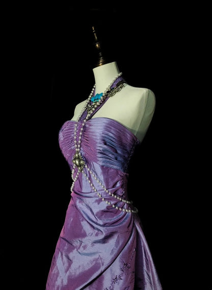 Robe de bal vintage bustier en taffetas lilas années 80, robe de soirée longue et élégante N1428