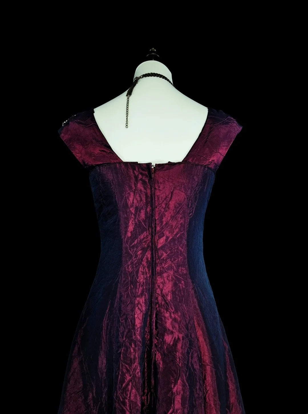 Robes de bal vintage Trapèze Col carré Violet avec perles Robe longue de soirée années 1970 N2700