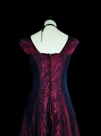 Robes de bal vintage Trapèze Col carré Violet avec perles Robe longue de soirée années 1970 N2700
