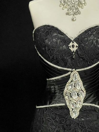 Vintage Mermaid Sweetheart Black Lace 90s With Beaded Long Prom Dresses Senior High Schools Formal Party Dress N1437