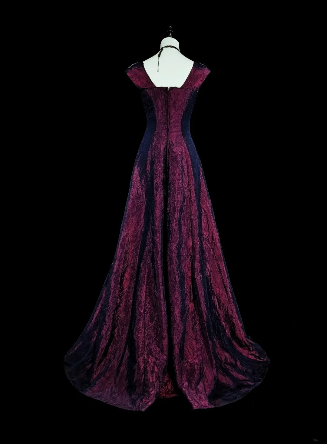 Robes de bal vintage Trapèze Col carré Violet avec perles Robe longue de soirée années 1970 N2700