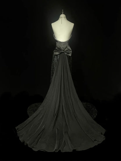 Vintage Mermaid Sweetheart Black Lace 90s With Beaded Long Prom Dresses Senior High Schools Formal Party Dress N1437
