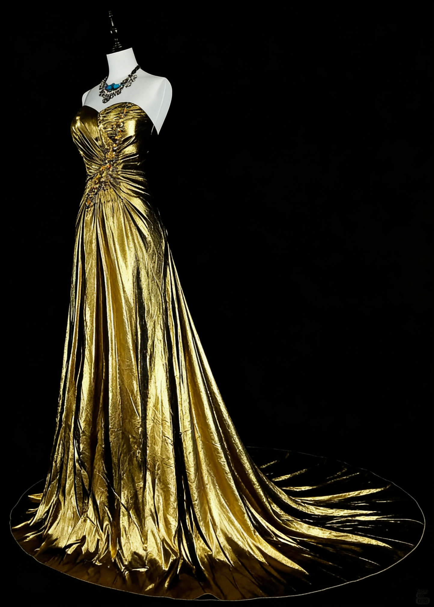 Vintage A-Linien-Abendkleid mit One-Shoulder-Schnitt, goldfarbenen Falten und ärmellosem Rock im 80er-Jahre-Stil, langes formelles Abendkleid N1469