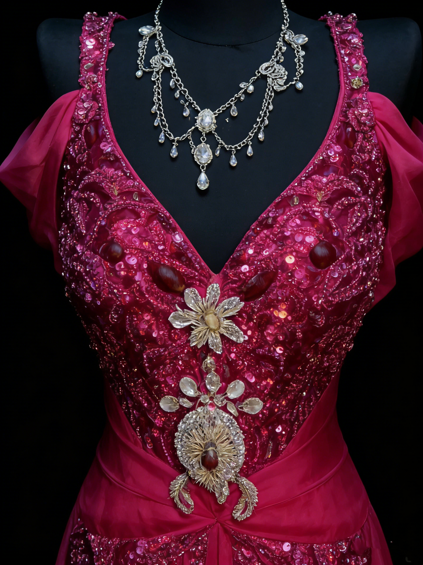 Elegantes Meerjungfrauen-Kleid aus pinkfarbenem Chiffon mit perlenbesetztem Oberteil – langes Ballkleid für Teenager (N1190)