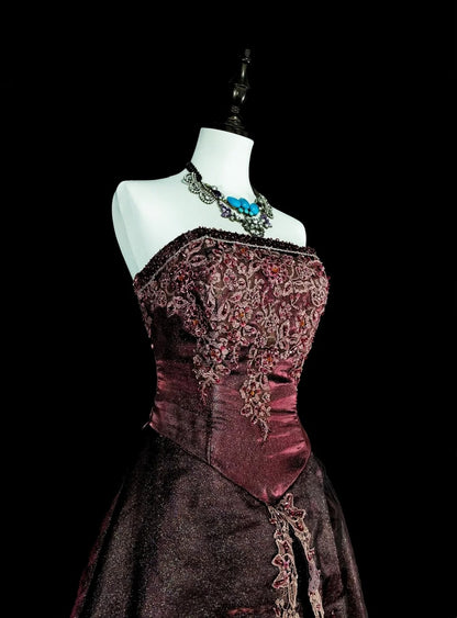 Robe de bal vintage, style rétro années 50, élégante et bustier, longue, marron, inspiration N1994