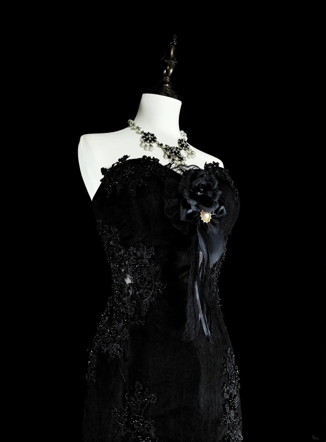 Robes de bal vintage Esthétique sirène Coeur chérie Tulle noir avec appliqués Robe longue de soirée N2157