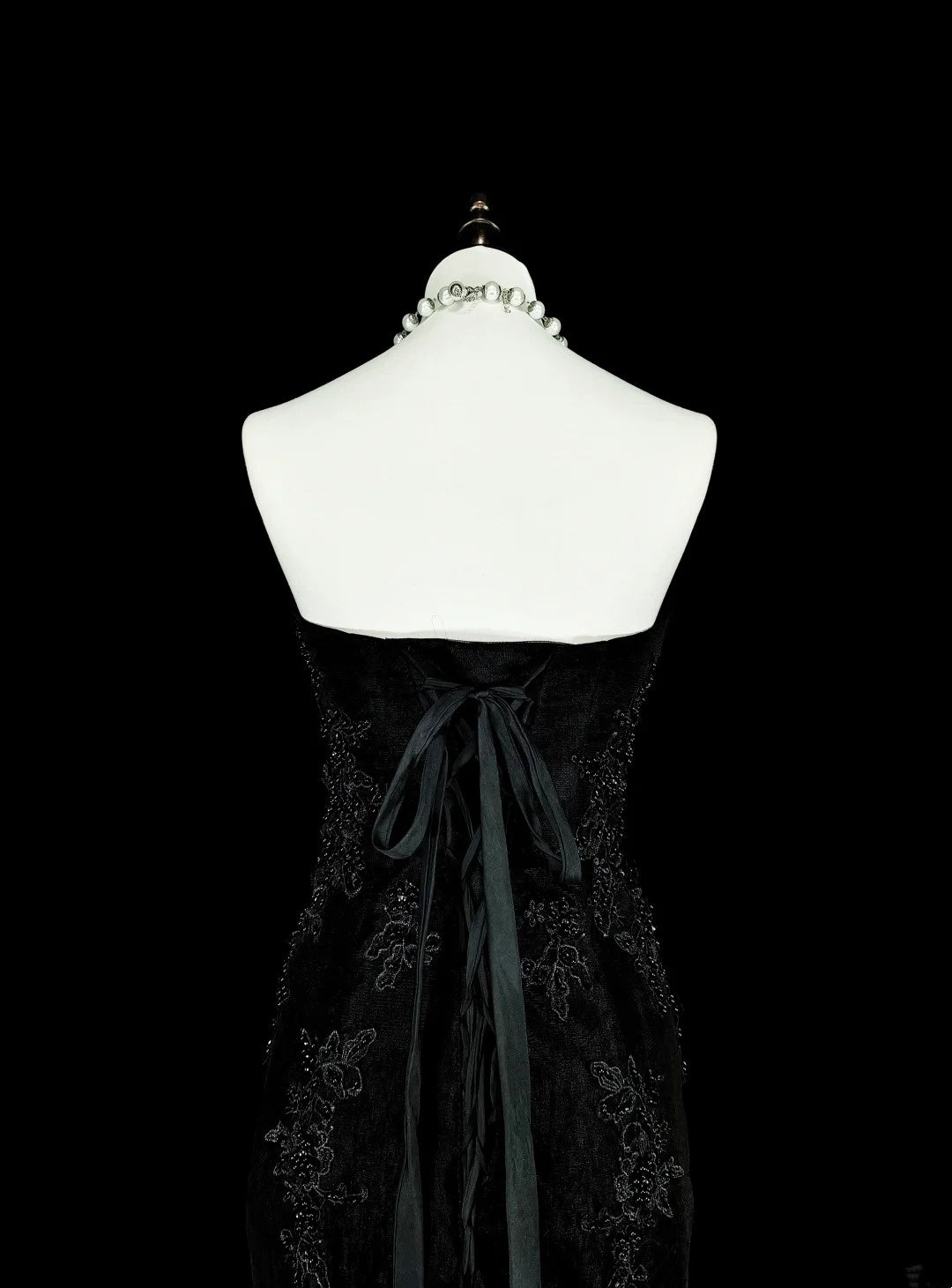 Robes de bal vintage Esthétique sirène Coeur chérie Tulle noir avec appliqués Robe longue de soirée N2157
