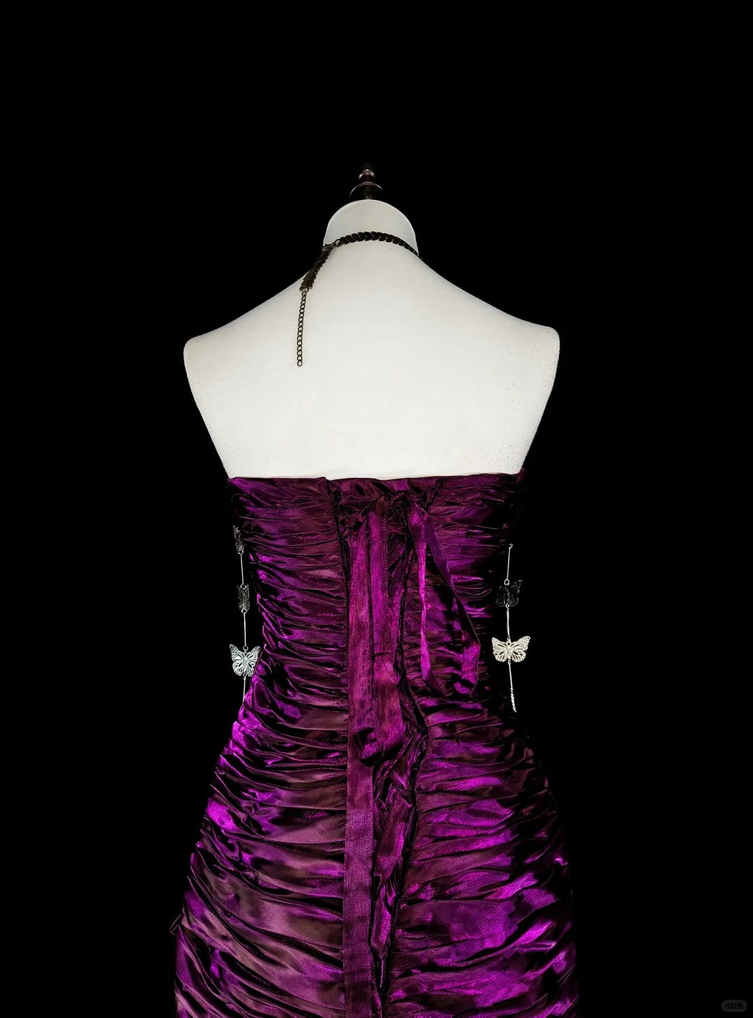 Robes de Bal Vintage Sirène Bustier Satin Violet Plissé Années 90 Longue Robe de Soirée Formale N2711
