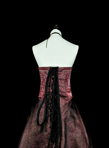 Robe de bal vintage, style rétro années 50, élégante et bustier, longue, marron, inspiration N1994
