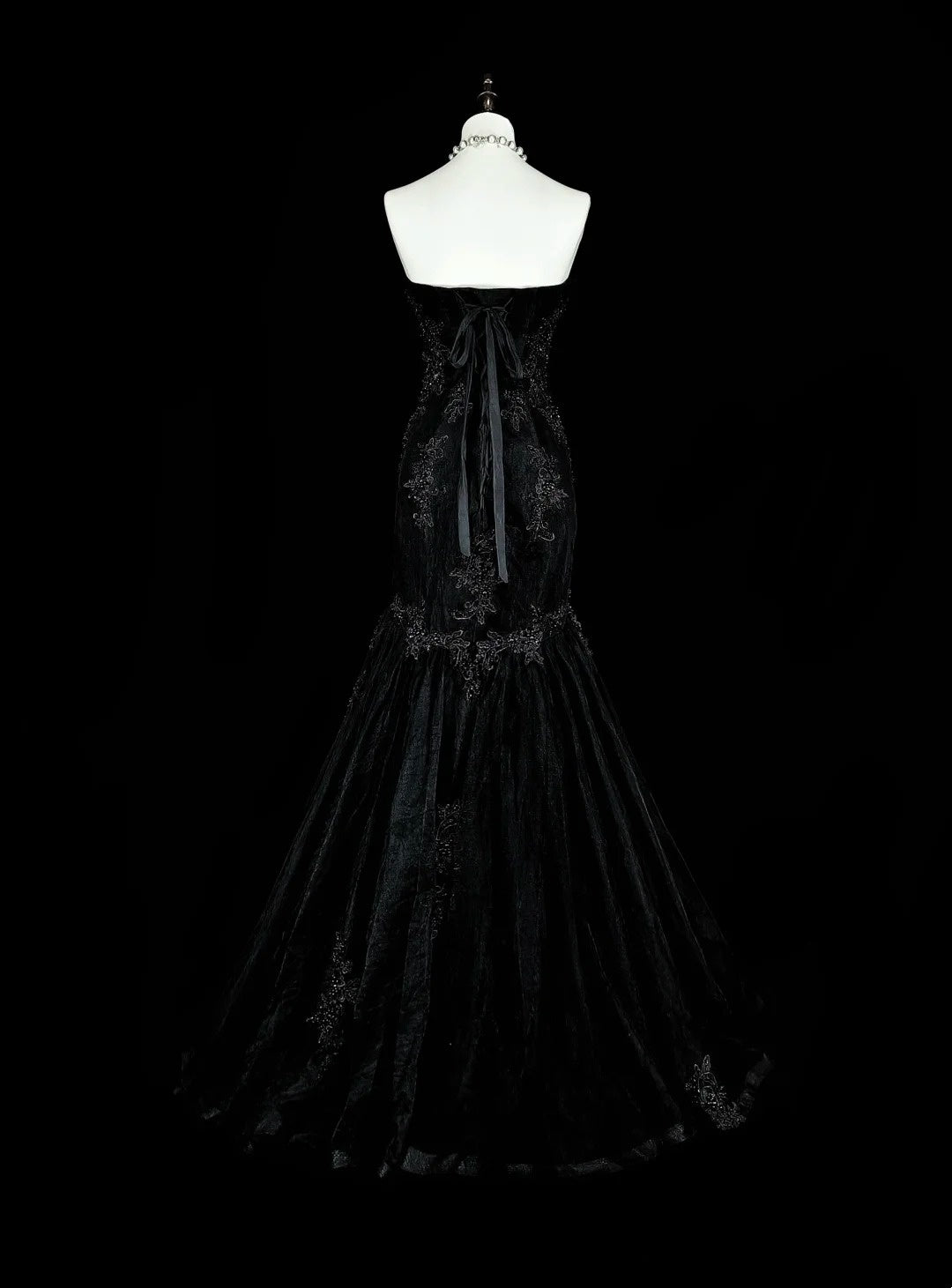 Robes de bal vintage Esthétique sirène Coeur chérie Tulle noir avec appliqués Robe longue de soirée N2157