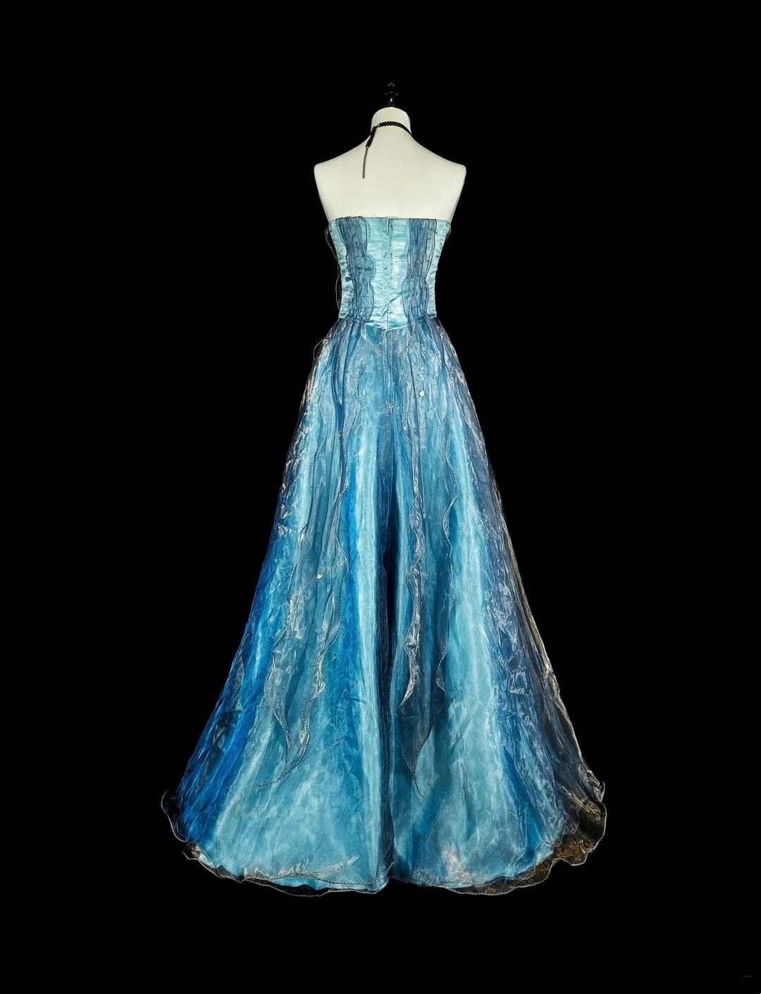 Vintage Prom Dresses Aesthetic A line Blue Tulle Beaded Classic Inspo Party Dress N2003