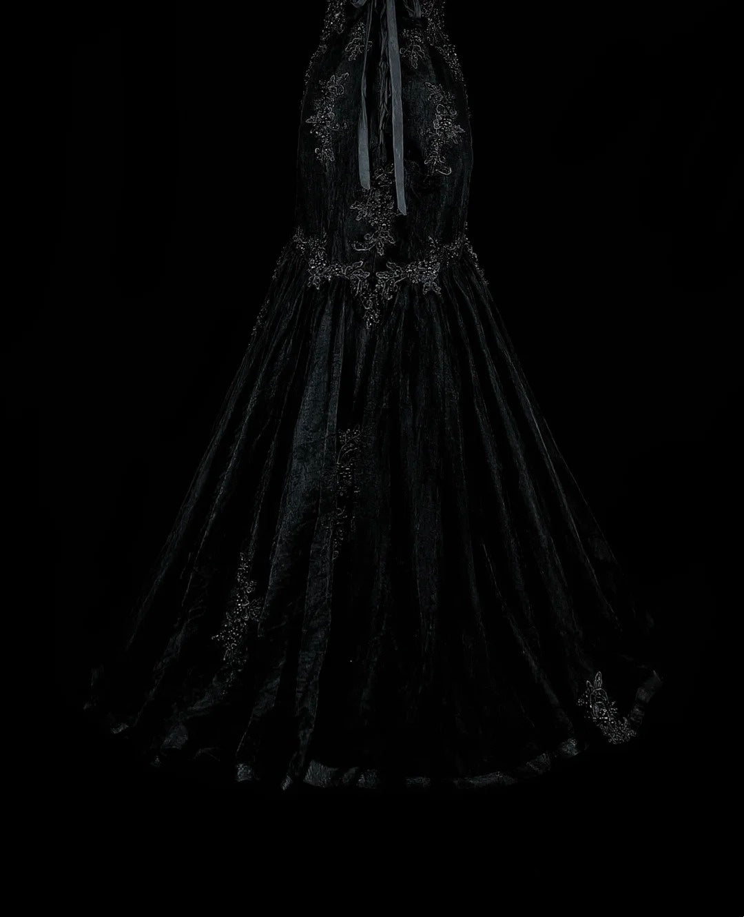 Robes de bal vintage Esthétique sirène Coeur chérie Tulle noir avec appliqués Robe longue de soirée N2157