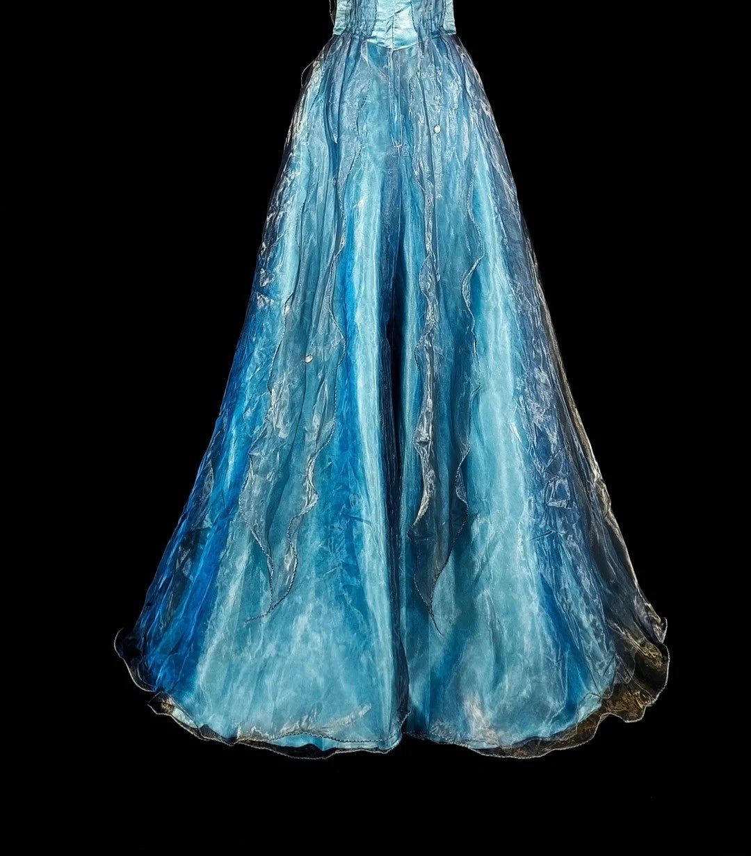 Vintage Prom Dresses Aesthetic A line Blue Tulle Beaded Classic Inspo Party Dress N2003