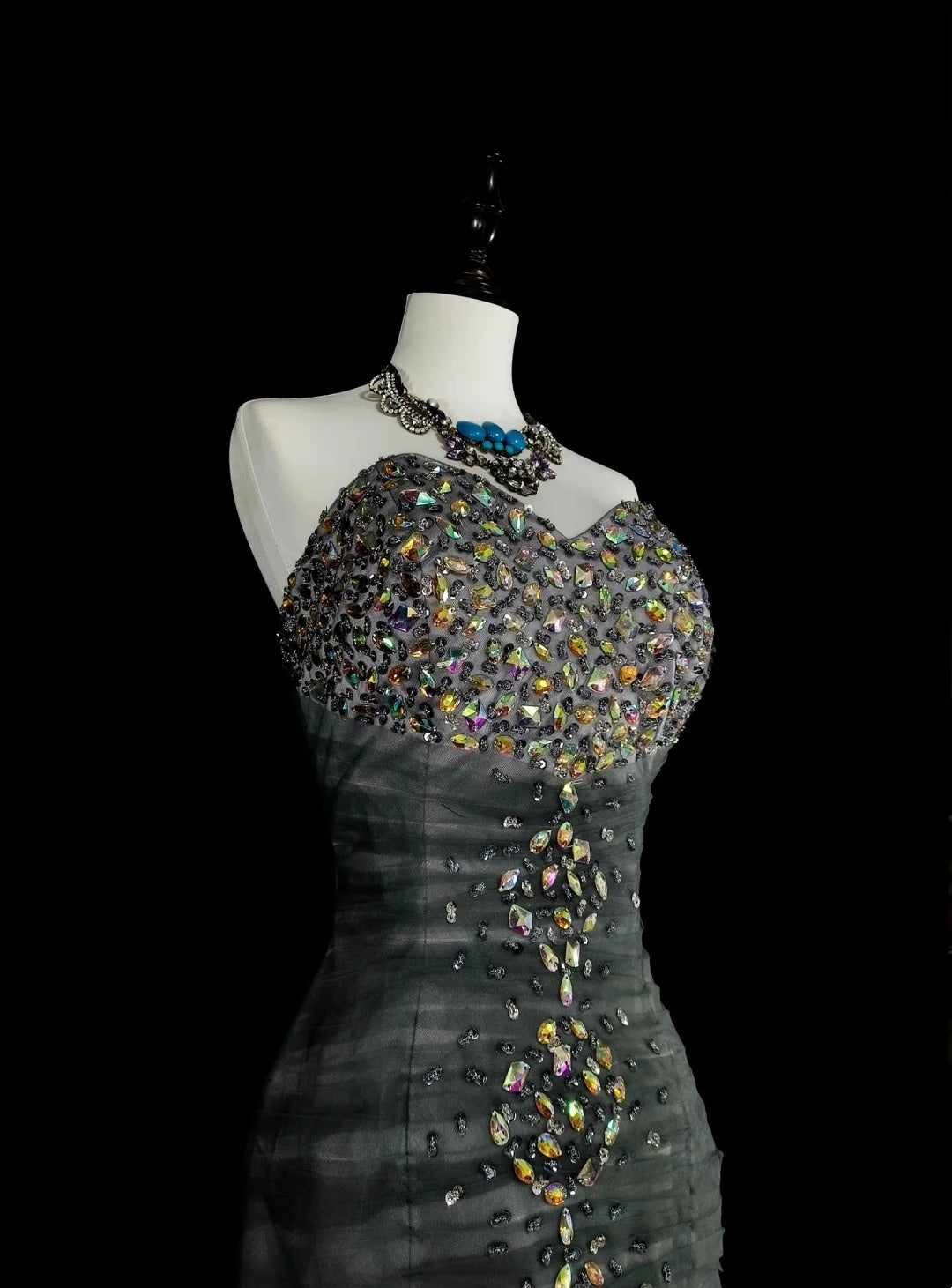 Vintage Ballkleider Ästhetik 1950er Jahre Retro Meerjungfrau Herz-Ausschnitt Grau Langes Partykleid N2022
