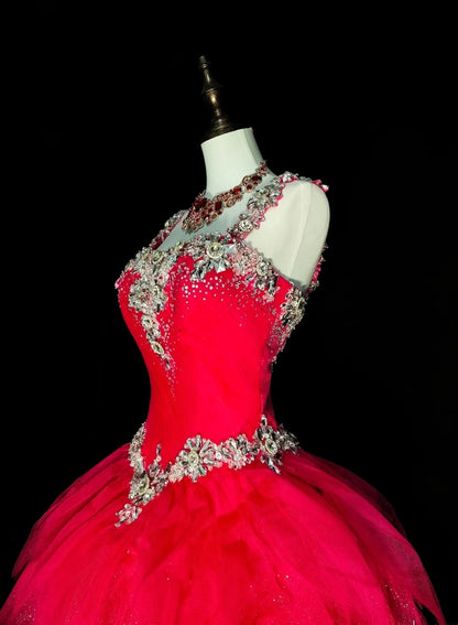 Vintage Ballkleid mit eckigem Ausschnitt, pinkfarbenem Tüll und mehreren Lagen, gestuftes Kleid für Sweet 16, Quinceañera, langes Kleid, Vestidos De Fiesta N1436
