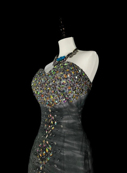 Vintage Ballkleider Ästhetik 1950er Jahre Retro Meerjungfrau Herz-Ausschnitt Grau Langes Partykleid N2022