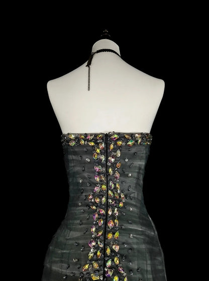 Vintage Ballkleider Ästhetik 1950er Jahre Retro Meerjungfrau Herz-Ausschnitt Grau Langes Partykleid N2022