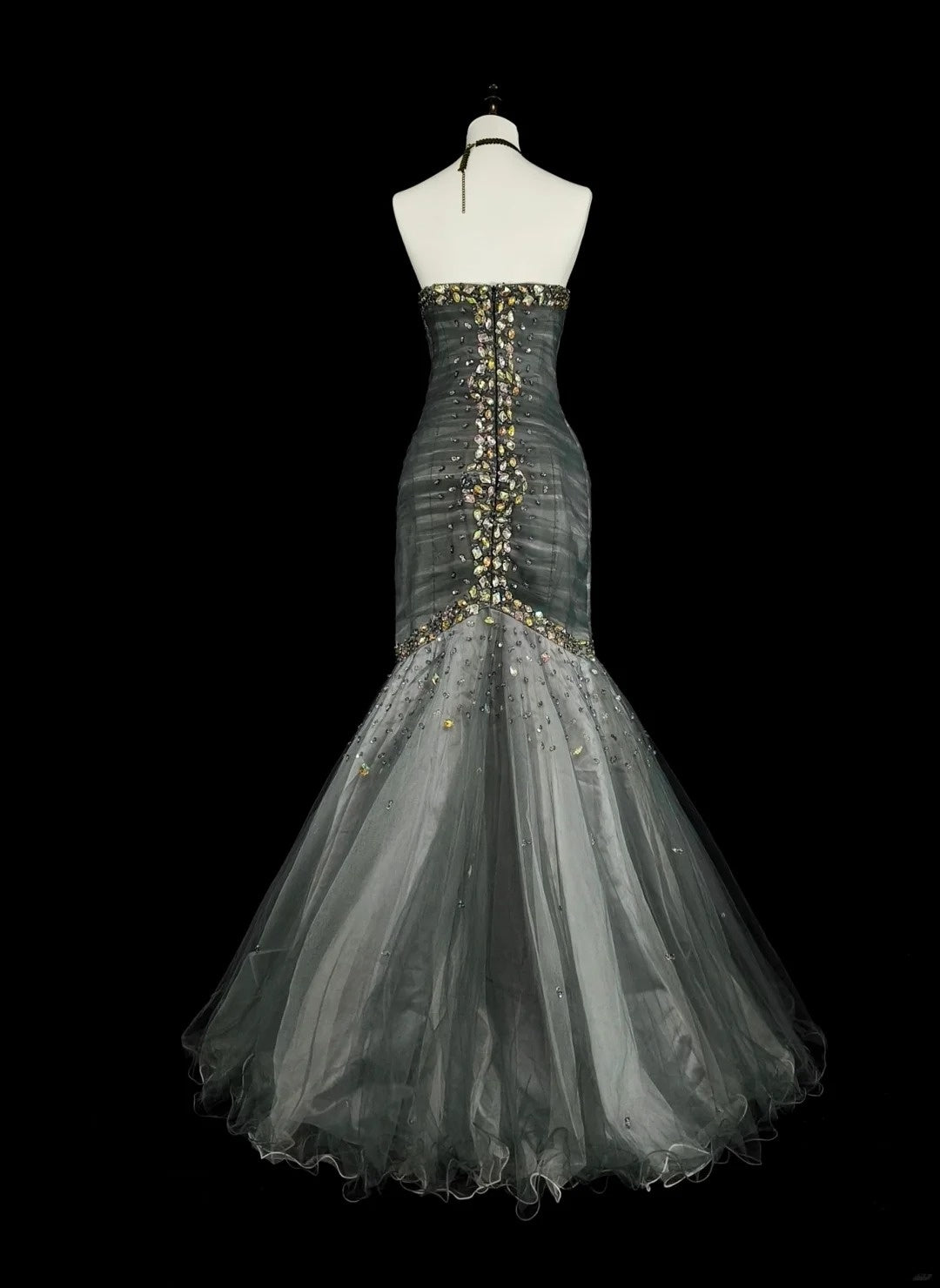 Vintage Ballkleider Ästhetik 1950er Jahre Retro Meerjungfrau Herz-Ausschnitt Grau Langes Partykleid N2022
